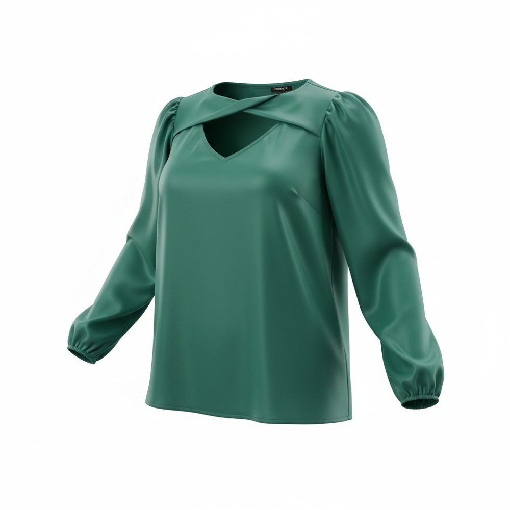 TORRID 00 0X XL Teal Green Chiffon Puff Sleeve Twist Neck Blouse R $59